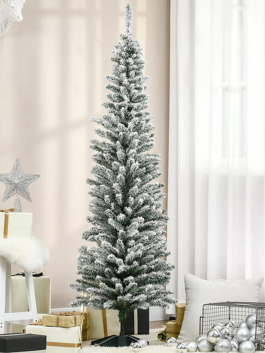 Snowy Christmas Slim Green Tree with Metallic Base H180cm