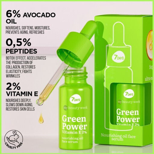 7DAYS Green Power Vitamin Beruhigend & Anti-Aging Serum Gesicht mit Vitamin E & Peptide für Entgiftung & Nahrung 20ml