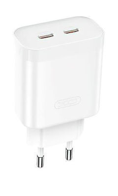 XO Φορτιστής Χωρίς Καλώδιο με 2 Θύρες USB-C 35W Power Delivery Λευκός (L105WH)