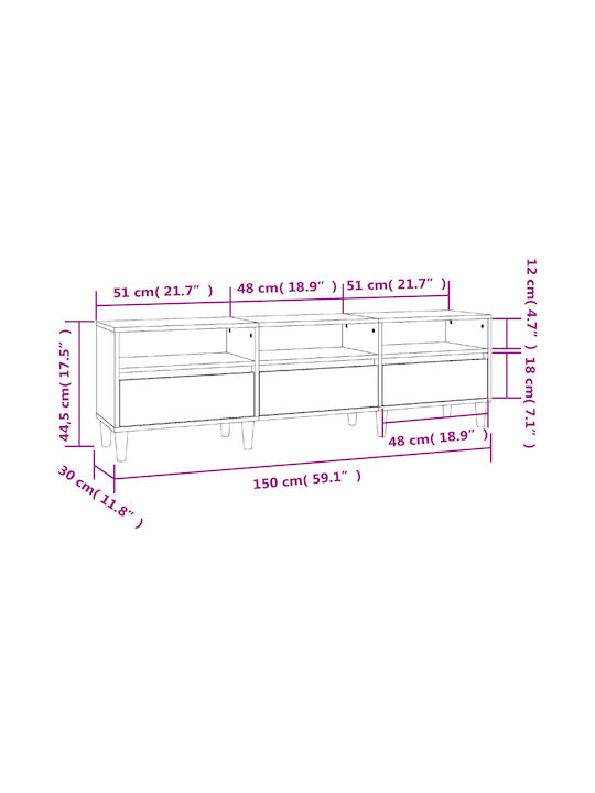 TV-Ständer Grau Beton M150xT30xH44.5cm