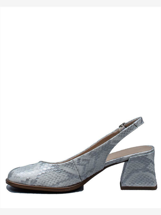 Wonders Leather Silver Heels with Strap