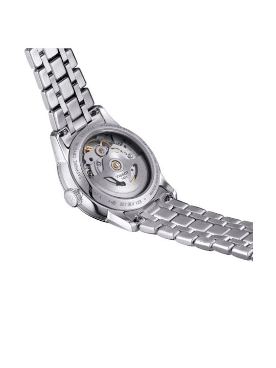 Tissot Chemin Des Tourelles Γυναικείο Ρολόι 34mm Μπαταρίας με Ασημί Μεταλλικό Μπρασελέ