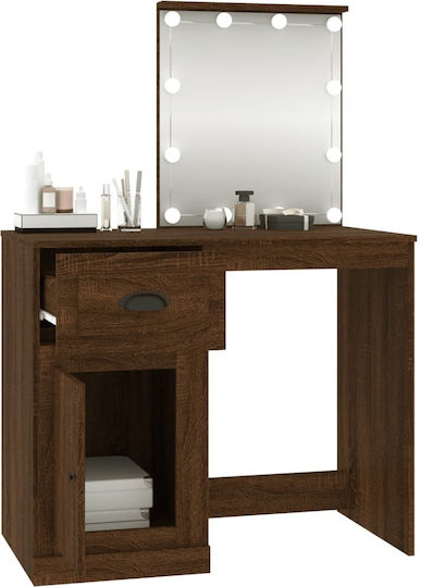 Bodenstehende Schminktisch Schlafzimmer Holz Braun mit Spiegel 90x50x132.5cm