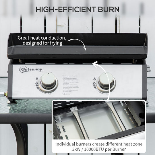 Outsunny Ψησταριά Υγραερίου με 2 Εστίες 6kW