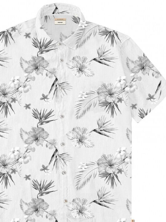 Rebase Men's Shirt Short Sleeve Cotton Floral White