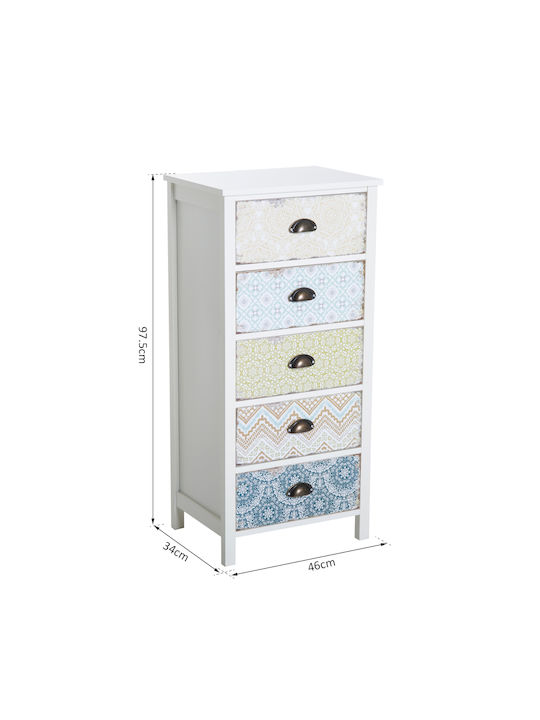 Drawers Storage Wooden with 5 Drawers L46xW34xH97.5cm