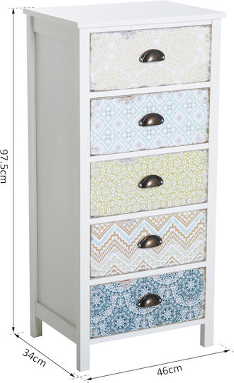 Drawers Storage Wooden with 5 Drawers L46xW34xH97.5cm