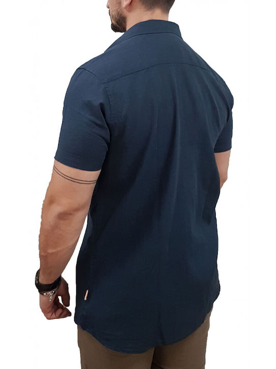 Rebase 231- Men's Shirt Short Sleeve Linen Navy Blue