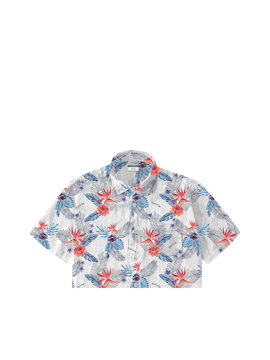 Rebase Men's Shirt Short Sleeve Floral White