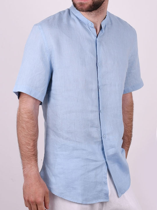 Shirt Mao Short Sleeve Linen Shirt Light Blue Light Blue