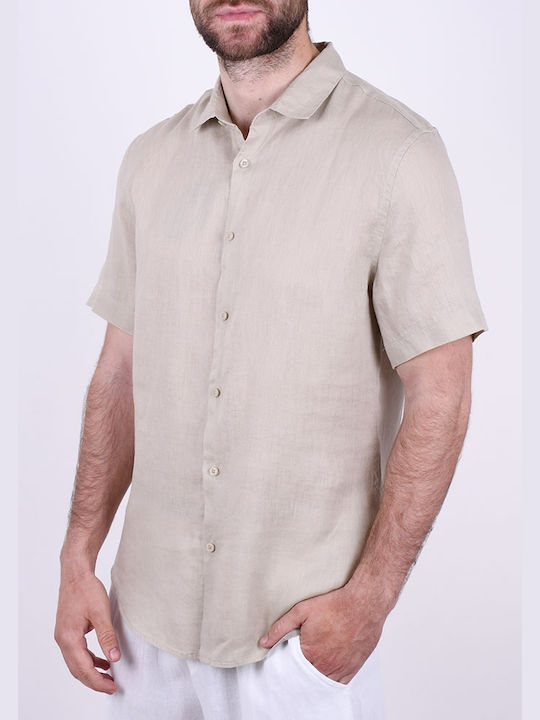 Shirt Short-sleeved Linen Beige