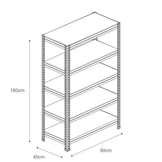 AR Shelving Dexion Shelf Galvanized 90x45x180cm With 5 Shelves Total Load Capacity 1500kg
