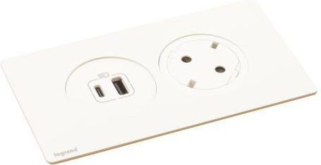 Legrand Μονή Χωνευτή Πρίζα Ρεύματος με 2 Θύρες USB Λευκή