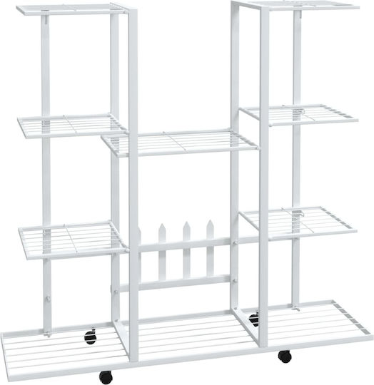vidaXL Blumentopf-Regal Metall Weiß mit Rädern 94.5cmx24.5cmx91.5cmcm.