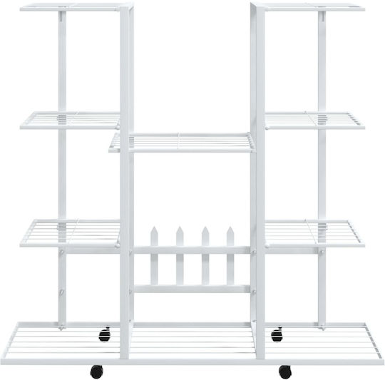 vidaXL Blumentopf-Regal Metall Weiß mit Rädern 94.5cmx24.5cmx91.5cmcm.