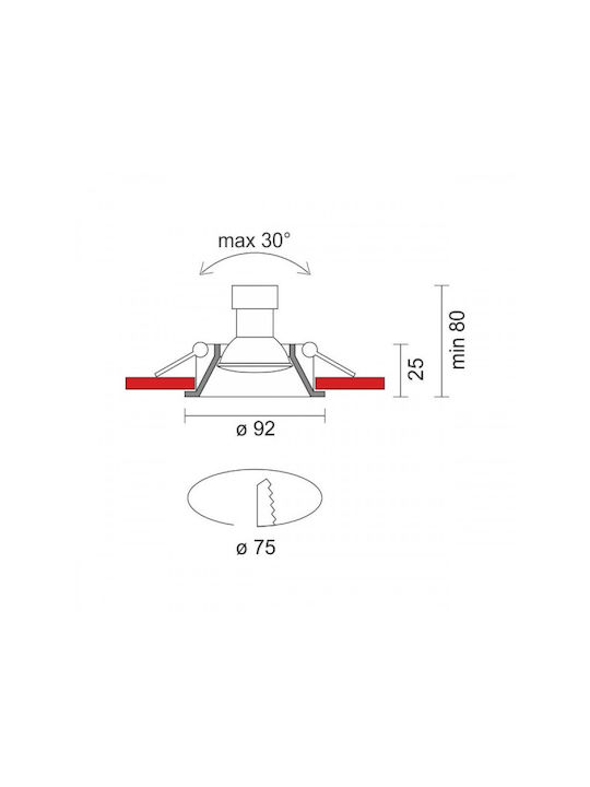 Spot Light Rotund Plastic Spot Încorporat cu Soclu GU10 Alb 9.2x9.2cm. 1buc