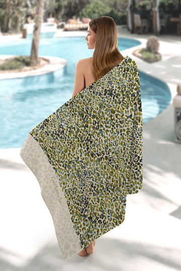 Guy Laroche Velour Printed Beach Towel Olive 175x100cm.