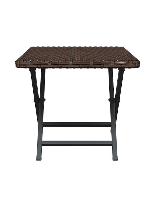 Auxiliary Outdoor Foldable Table with Rattan Surface and Metal Frame Brown 45x35x32cm