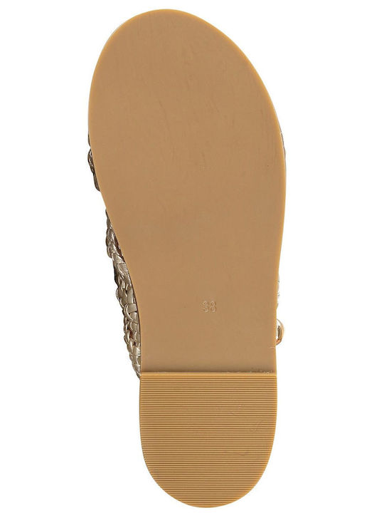 Leather Women's Flat Sandals in Gold Color