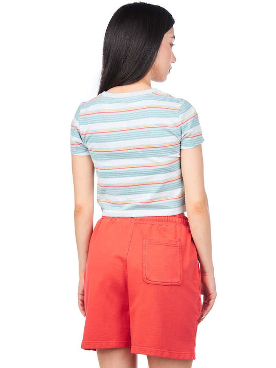 Superdry VIntage Women's Summer Crop Top Short Sleeve Striped Grey-khaki