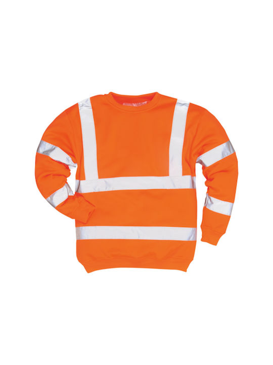 Portwest Langarm Sweatshirt Arbeit Orange mit Reflektierenden Streifen