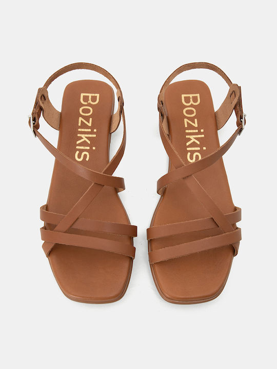 Bozikis Leather Women's Sandals with Ankle Strap Camel