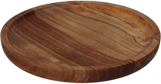 ArteLibre Wooden Round Serving Tray with Handles in Brown Color 25.4x25.4x2.5cm 05150069 1pcs