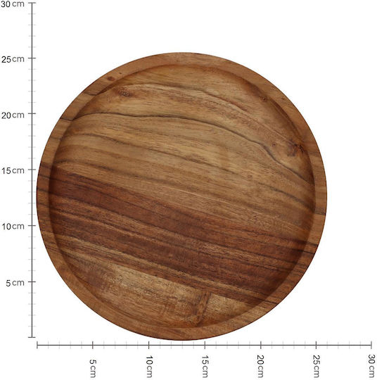 ArteLibre Wooden Round Serving Tray with Handles in Brown Color 25.4x25.4x2.5cm 05150069 1pcs
