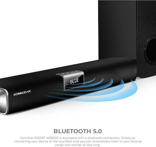 Sonic Gear Sonicbar 5300BT Soundbar 2.1 Bluetooth und HDMI 35W mit kabellosem Subwoofer und Fernbedienung Schwarz