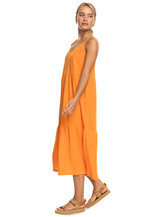 Waiting Line Sommer Midi Kleid Orange