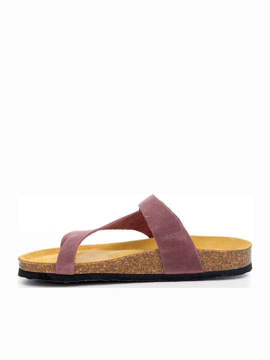 Leather Women's Flat Sandals Anatomic in Burgundy Color
