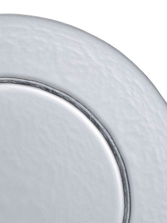 Artekko Neu Dekorative Platte Rund Glas Silber 1Stück 33x33cm