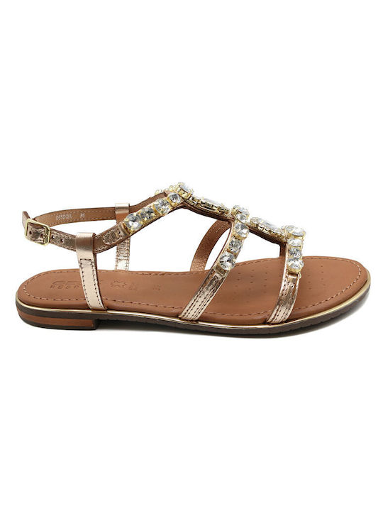 Geox Sozy Damen Flache Sandalen in Gold Farbe