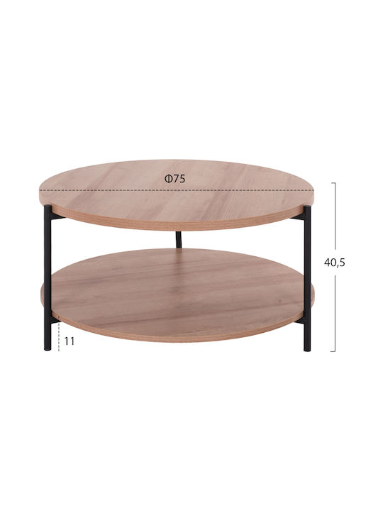 Round Central Coffee Table Matteo Wooden Natural / Black L75xW75xH40cm