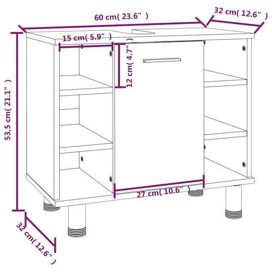vidaXL Blat fără Lavoar cu Oglindă L60xW32xH53.5cm & Dulap Sonoma