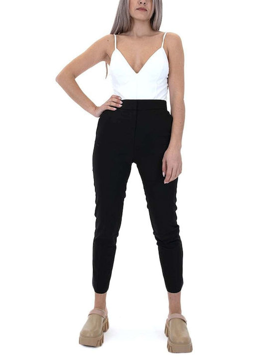 Damen Hoch tailliert Baumwolle Capri Hose Schwarz