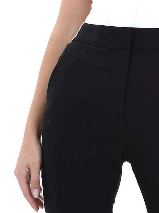 Damen Hoch tailliert Baumwolle Capri Hose Schwarz