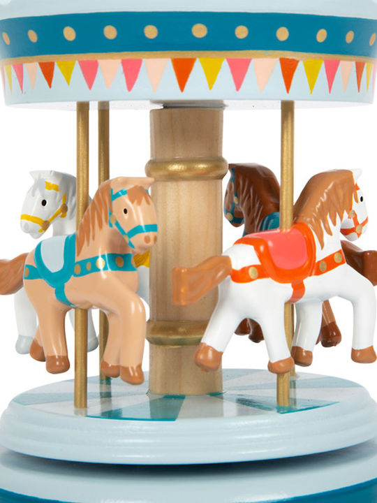 Small Foot Christmas Decorative Wooden Carousel Light Blue with Music and Movement 20x11x11cm.