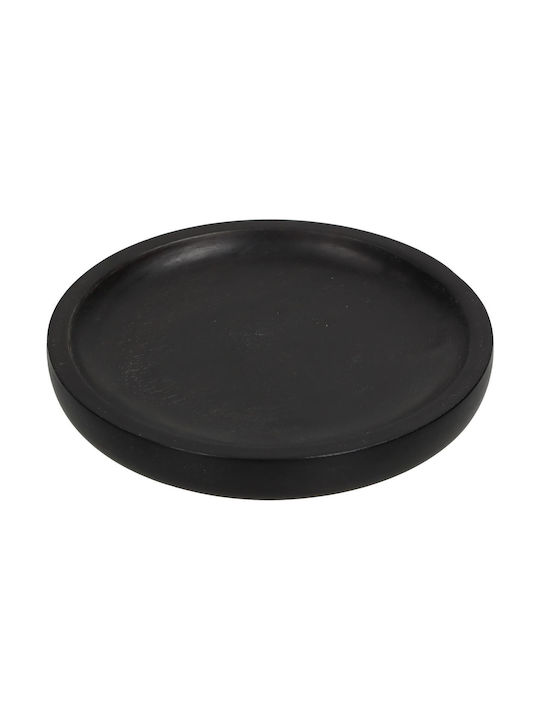 ArteLibre Wooden Round Serving Tray with Handles in Black Color 20.3x20.3x2.5cm 05150076 1pcs