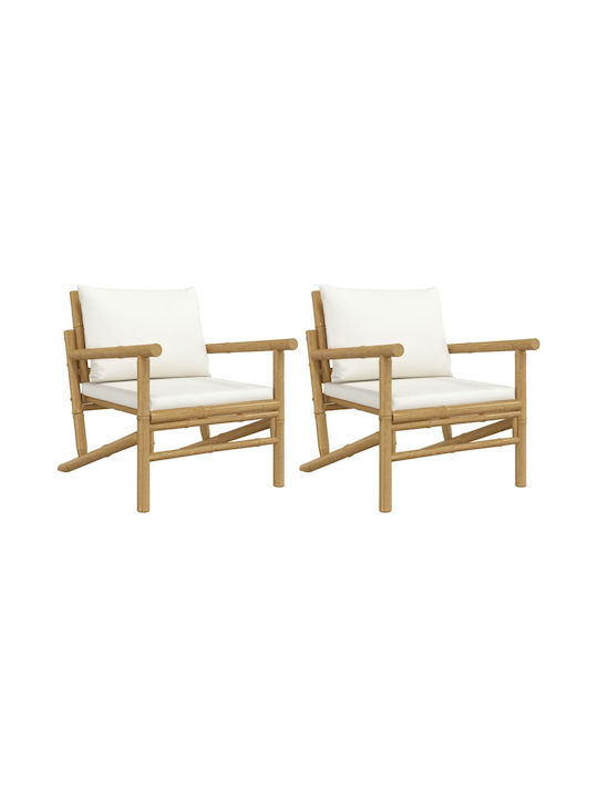Outdoor-Sessel Bamboo Beige mit Kissen 2Stück 63x75x74εκ.