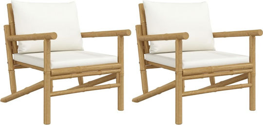 Outdoor Armchair Bamboo Beige with Cushion 2pcs 63x75x74cm