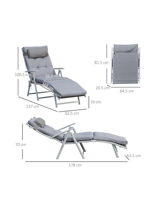 Șezlong Aluminiu cu Pernă Gri 137x63.5x100cm.