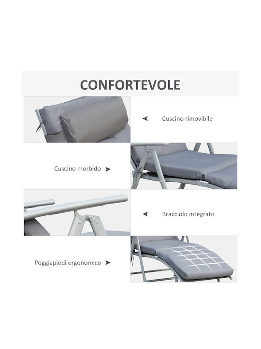 Șezlong Aluminiu cu Pernă Gri 137x63.5x100cm.