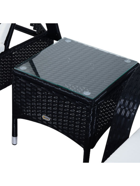 Șezlong-Pat Single Rattan Cu Pernă Negru Set Cu Masă 2 Buc 200x73x103 cm