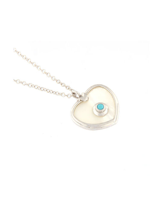 Women's silver Heart pendant with 925° chain and mother of pearl with turquoise.