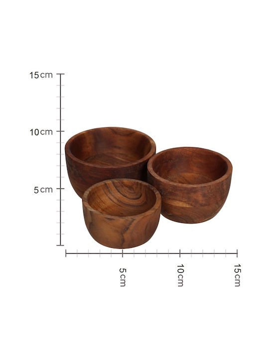 ArteLibre Decorative Bowl Wooden Brown 11.4x11.4x6.5cm 3 Pieces