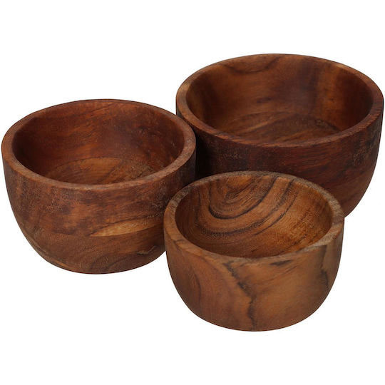 ArteLibre Bol Decorativ Din Lemn Maro 11.4x11.4x6.5cm 3 Bucăți
