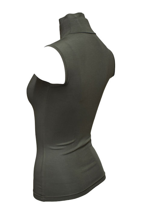 Fără mâneci Olive Tricou pentru femei Pulover cu guler înalt