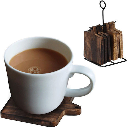 JK Home Decoration Σουβέρ Ξύλινο με Βάση Καφέ 10x10cm 6τμχ