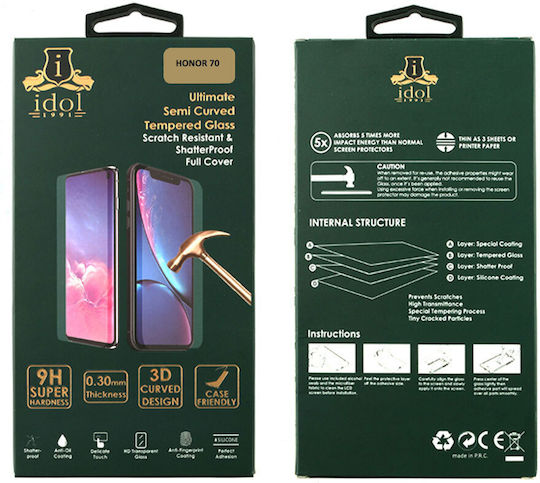 Idol 1991 3D 0.3mm Full Face Tempered Glass Negru (Onoare 70) 8328930